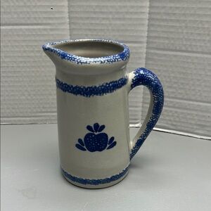 Small Spongeware Accent Ceramic Blue & Gray Heart Pitcher China 6.5"